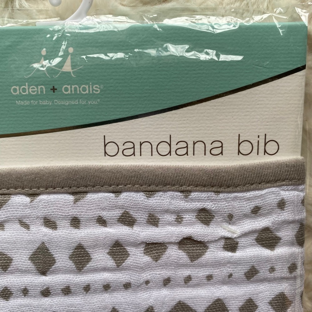 aden + anais Bandana Bib Baby Newborn White Grey‎ Geometric 100% Cotton Muslin - Picture 5 of 7
